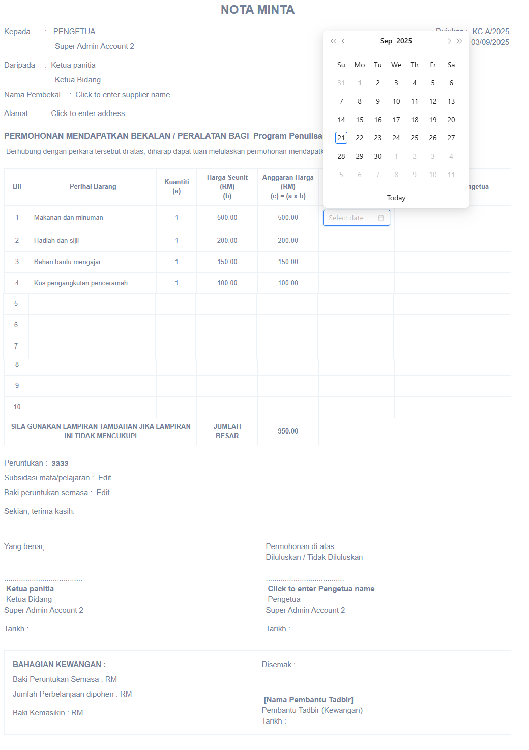 Nota Minta (Procurement Requisition)